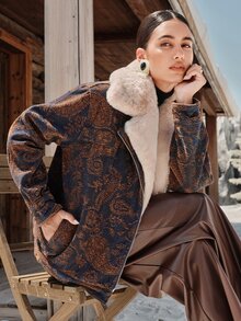 Anewsta Women's New Fashion High-End Sweet Cool Lapel Faux Fur Fleece Jeans Coffee Brown Jacket - Coffee Brown - View 4