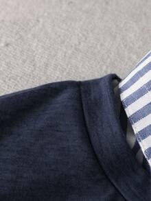 Selianne Sweatshirt Kerah Bergaris Linen 2 in 1 Desain Serbaguna Kasual Musim Gugur Awal Terbaru untuk Wanita, Cocok untuk Pakaian Sehari-hari dan Liburan. - Navy Blue - View 5