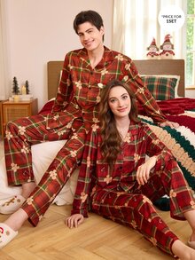 CoupledUp Christmas Open Front Long Sleeve Pants Men's Loungewear - Multicolor - View 4