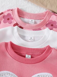 SHEIN Young Girl Young Girl Young Girl Young Girl Young Girl 3pcs Knit Solid Color Round Neck Loose Casual Autumn Winter Sweatshirt - Multicolor - View 3