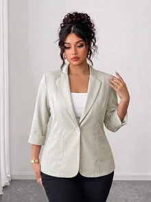 DAZY Plus Size Women Solid Color Casual Versatile Daily Wear Long Sleeve Jacket - White - View 4