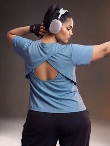 Powerista تي شيرت رياضي أزرق بدون ظهر بمقاس كبير للنساء - الأزرق - مشاهدة 7