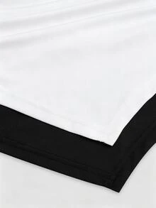 Sweetra Summer Hot-Selling Elegant Minimalist Asymmetrical Shoulder Ruched Waist Short Sleeve 2 Pieces Set Metal Decor Sexy Women Plus Size T-Shirt Top - Black and White - View 7