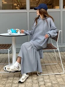 DAZY Women's Hooded Long Sleeve Mid-Length Dress, Autumn/Winter - Grey - View 4