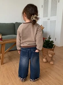 DAZY Infant/Toddler (Girl) Round Neck Striped Long Sleeve Autumn/Winter Sweatshirt - Coffee Brown - View 2