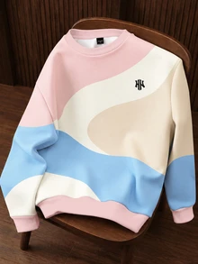 Manfinity Joysei 男士標準版圓領套頭衛衣，內裡保暖，多巴胺衛衣 - 彩色 - 查看 1