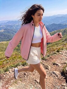 Exploreva Women's Long Sleeve Zipper Front Casual Outdoor Regular Jacket - Pink - View 3