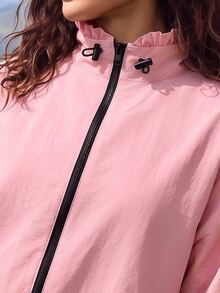 Exploreva Women's Long Sleeve Zipper Front Casual Outdoor Regular Jacket - Pink - View 6
