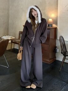 DAZY Women's Solid Color Long Sleeve 2 Pieces Set, Autumn/Winter - Coffee Brown - View 4