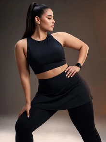 Powerista Women's Plus Size Solid Color Casual Daily Sports Bra - Black - View 6