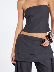 MUSERA Black Bandeau Strapless Top Fall Winter Women Outfit Casual - Dark Grey - View 5