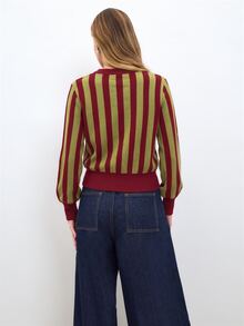 Nöista Vertical Stripes Round Neck Knit SWEATER - Khaki - View 6