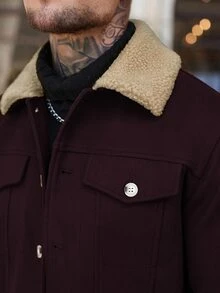 Manfinity CasualCool Men's Colorblock Casual Daily Wear Overcoat - Burgundy - View 3