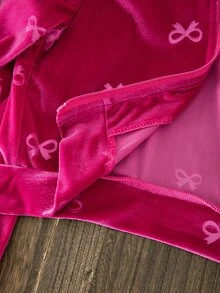 SHEIN 女童蝴蝶結圖案連帽拉鍊運動衫與長褲休閒兩件套 - 玫紅色 - 查看 4