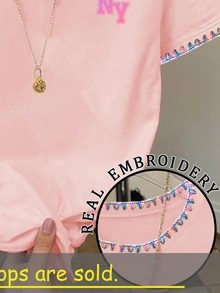SHEIN 女款休閒簡約羅紋圓領短袖T恤，夏季 - 粉色 - 查看 5