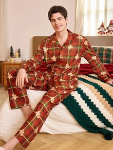 CoupledUp Christmas Open Front Long Sleeve Pants Men's Loungewear - Multicolor - View 5
