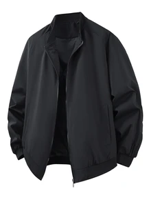 Gym Rark Autumn/Winter Men's Solid Color Baseball Jacket, Pilot Jacket, Men's Outerwear, Men's Top - Black - View 1