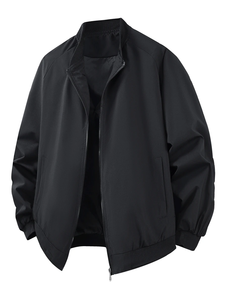 Gym Rark Autumn/Winter Men's Solid Color Baseball Jacket, Pilot Jacket, Men's Outerwear, Men's Top - Black - View 1