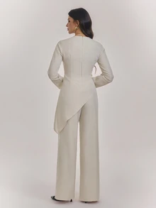 SHEIN Tall طقم نسائي طويل بلون موحد مع قميص وبنطال بتصميم غير منتظم مطوي – ملابس من قطعتين - لون مشمشي - مشاهدة 2
