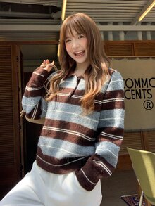 DAZY Women's Collared Striped Korean Style Long Sleeve Sweater - Multicolor - View 7