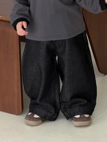 DAZY Infant/Toddler (Boy) Loose Casual Washed Wide Leg Korean Style Denim Pants - Black - View 2