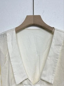 EMERY ROSE Casual Vacation Solid Color Daily Wear Turn-Down Collar V-Neck Frog Button Decor Elegant Minimalist Elegant Long Sleeve Shirt - Beige - View 4