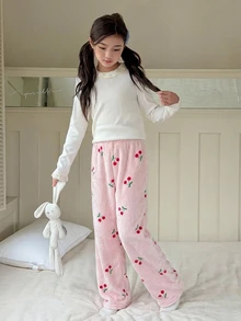 Dazy Kids 青少年女孩櫻桃圖案休閒日常居家長褲 - 淺粉色 - 查看 5