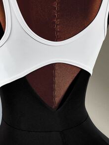 Amplova Women's Black & White Colorblock V-Neck Sleeveless Backless High Neck Short Leg Sports Jumpsuit - Black and White - View 7