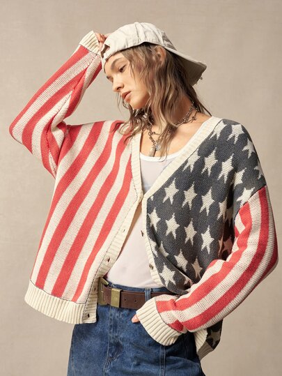 Bohemela Women's V-Neck Striped Casual Daily Cardigan
