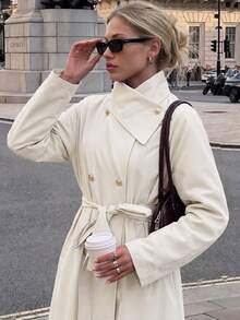 Lavishia Women's Fashion Versatile Solid Color Double-Breasted Coat, Autumn/Winter - Apricot - View 5