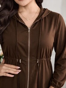 Veilorie Plus Size Women Solid Color Casual Daily Long Sleeve Sweatshirt - Brown - View 4