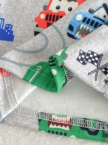 SHEIN 2件組男童幼兒貼身睡衣套裝，秋冬款，可愛卡通酷車挖掘機工程車印花，柔軟舒適高彈力長袖褲，居家穿著 - 灰色 - 查看 5