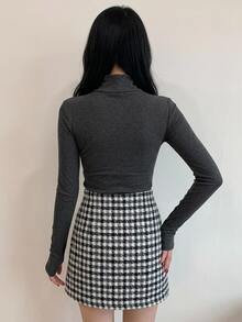 DAZY 女款長袖高領修身百搭休閒T恤 - 灰色 - 查看 7