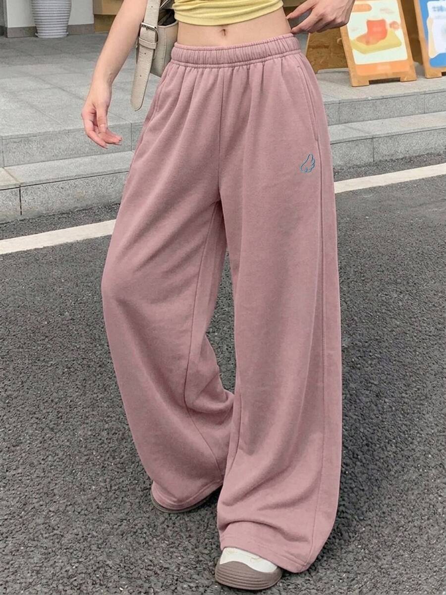 DAZY 女款鬆緊腰寬腿寬鬆休閒長褲 - 粉色 - 查看 1