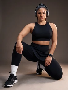 Powerista Women's Plus Size Solid Color Casual Daily Sports Bra - Black - View 3