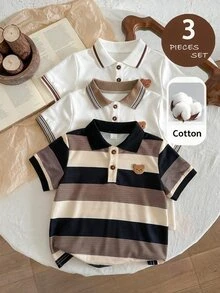 SHEIN 男童休閒3件套 Polo 衫，波希米亞風舒適開學季套裝，適合畢業典禮、婚禮、生日派對，舒適夏季穿搭 - 彩色 - 查看 8