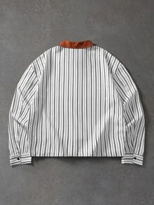ROMWE MEN Men's Vertical Striped Collared Shirt, Collegiate Style, Autumn/Winter - Multicolor - View 2