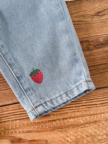 Cozy Pixies Infant (Girl) Denim Cute Sweet Playful Strawberry Pattern Ruffle Collar Denim Print Jumpsuit - Blue - View 5