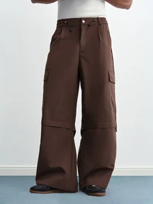 TOKVUE Men's Casual Outdoor Button Pocket Loose Pants - Brown - View 3