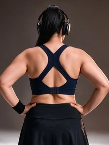 Powerista Women's Plus Size Colorblock Casual Daily Sports Bra - Navy Blue - View 2