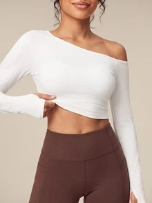 OutZeal Women Sports Tee Casual Studio Modal Slim Fit Off-Shoulder Long Sleeve T-Shirt - White - View 8