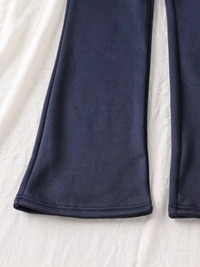 SHEIN Tween Girl Dark Grey Zip-Up Hooded Sweatshirt And Sweatpants Casual Set Kids - Navy Blue - View 3