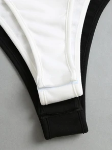 Flirla Casual Minimalist All-Match Commute Thermal Lined Versatile Round Neck Stand Collar 2 Pieces Set Black White Women's Bodysuit Everyday Fall - Multicolor - View 8
