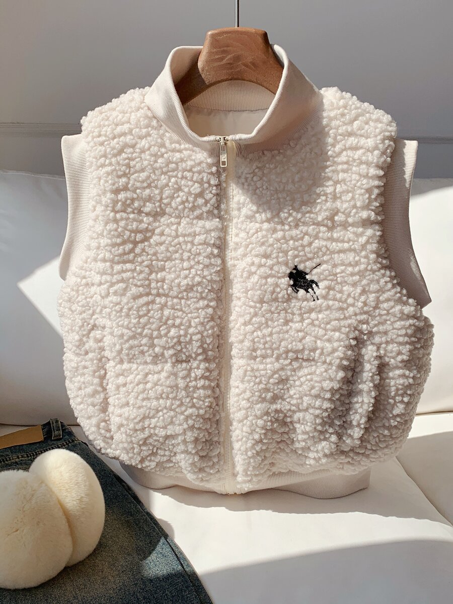 Comfortcana Women's Knight Pattern Zipper Casual Versatile Winter Cotton Padded Vest - Apricot - View 1