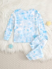 SHEIN Cute Cartoon Print Pattern Fitted Pajama Set For Baby Girls - Blue and White - View 2