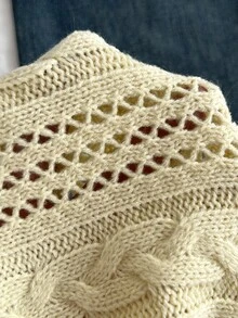 Sweetra Cream Yellow Round Neck Single-Breasted Hollow Cable Knit Women's Cardigan - Light Yellow - View 8