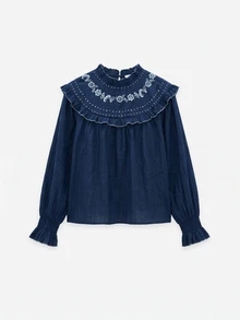 Nöista 女款花卉刺繡圖案休閒日常穿著襯衫 - 寶藍色 - 查看 8