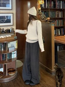 DAZY Women's Casual Solid Color Knit Korean Style Long Pants - Dark Grey - View 8