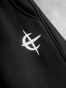 PAVTROS 男士街頭風熱銷解構設計小 Logo 刺繡戶外音樂祭日常穿著好友聚會男友丈夫禮物週年紀念禮物淺灰色運動長褲 - 黑色 - 查看 2