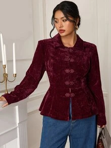 EastFlair Plus Size Women's Casual Versatile Commute & Travel Blazer Jacket - Burgundy - View 6